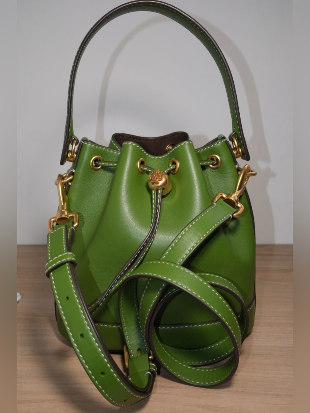 Tory Burch Lime Green Bucket Bag with Gold Hardware